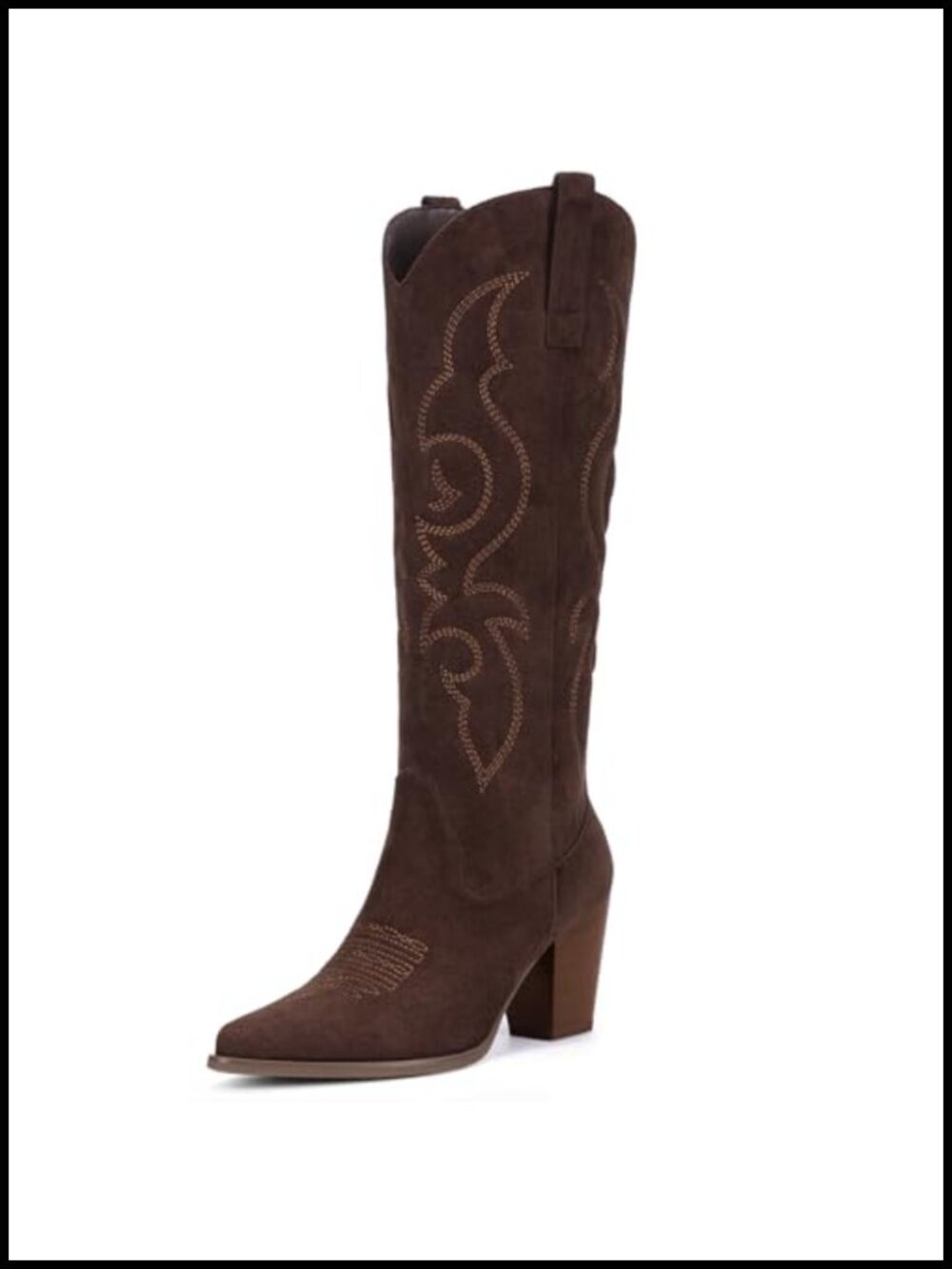 Women's Suede Cowboy Boots Knee High Side Zipper Pointed Toe Block Heel
